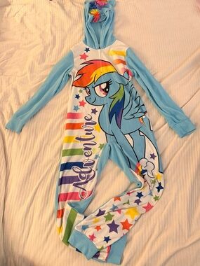 My Little Pony Rainbow Adventure Light Blue Hooded Pajamas (Size: 10-12)